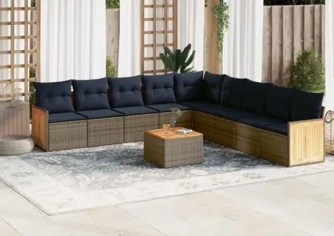 Set canapele de grădină cu perne, 10 piese, gri, poliratan - 1/3