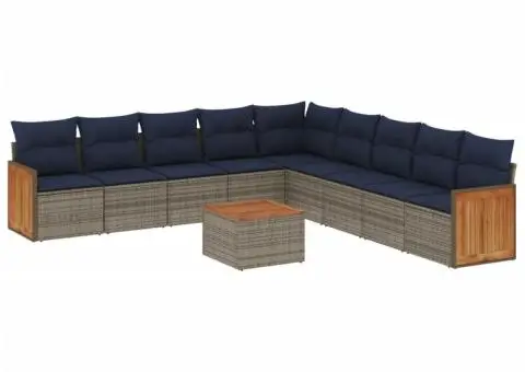 Set canapele de grădină cu perne, 10 piese, gri, poliratan - 2/3