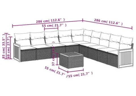 Set canapele de grădină cu perne, 10 piese, gri, poliratan - 3/3