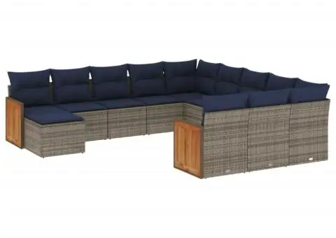 Set mobilier de grădină cu perne, 12 piese, gri, poliratan - 2/3