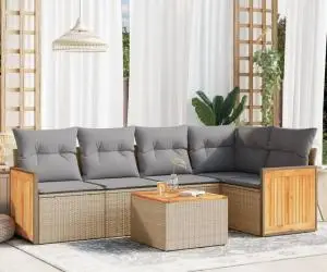 vidaXL Set canapele de grădină cu perne, 6 piese, bej, poliratan
