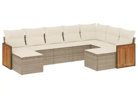 Set canapele de grădină, 9 piese, cu perne, bej, poliratan - 2/3