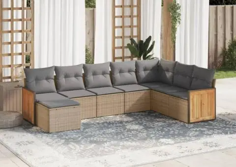 Set canapele de grădină, 8 piese, cu perne, bej, poliratan - 1/3