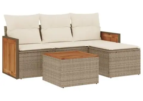 Set canapele de grădină cu perne, 5 piese, bej, poliratan - 2/3