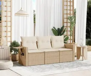 vidaXL Set canapele de grădină, 3 piese, cu perne, bej, poliratan