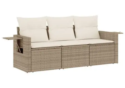 Set canapele de grădină, 3 piese, cu perne, bej, poliratan - 2/3