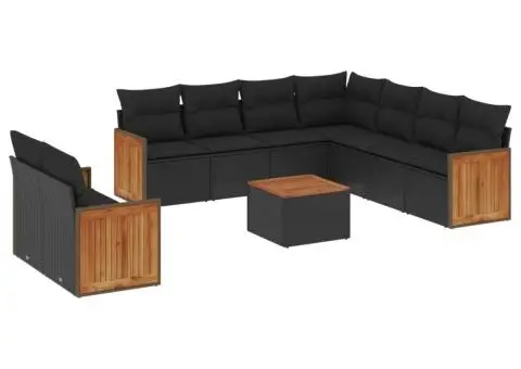 Set canapele de grădină cu perne, 10 piese, negru, poliratan - 2/3