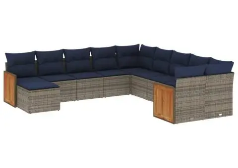 Set canapele de grădină cu perne, 11 piese, gri, poliratan - 2/3