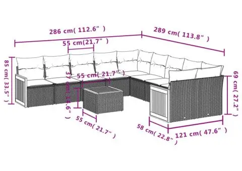 Set canapele de grădină cu perne, 11 piese, gri, poliratan - 3/3