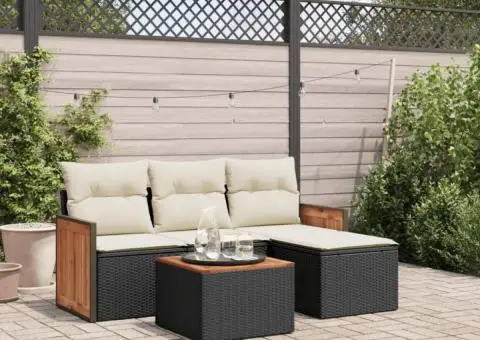 Set mobilier de grădină cu perne, 5 piese, negru, poliratan - 1/3