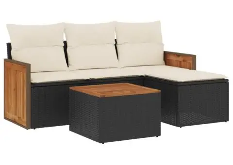 Set mobilier de grădină cu perne, 5 piese, negru, poliratan - 2/3