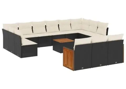 Set mobilier de grădină cu perne, 14 piese, negru, poliratan - 2/3