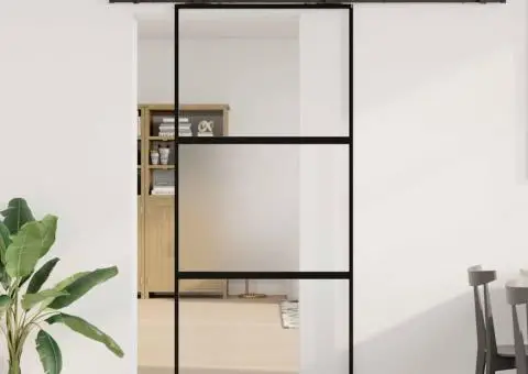 Ușă glisantă cu set feronerie neagră 90x205cm sticlă securizată - 1/5