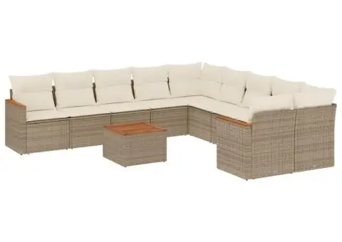 Set canapele de grădină cu perne, 11 piese, bej, poliratan - 2/3