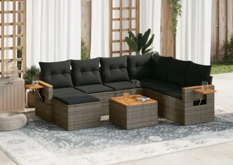 Set canapele de grădină cu perne, 8 piese, gri, poliratan - 1/3