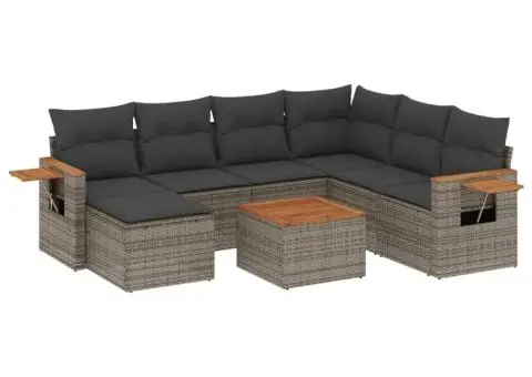 Set canapele de grădină cu perne, 8 piese, gri, poliratan - 2/3