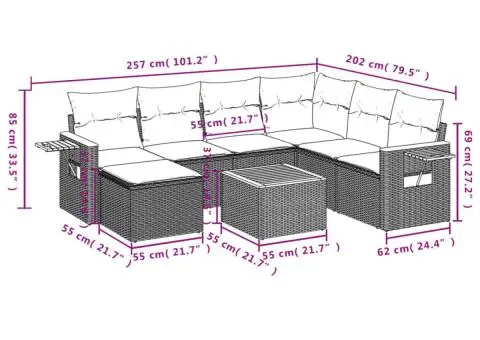 Set canapele de grădină cu perne, 8 piese, gri, poliratan - 3/3