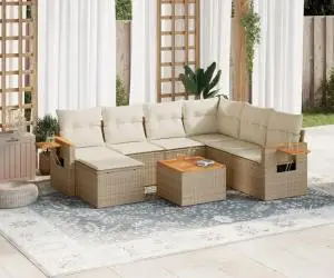 vidaXL Set canapele de grădină, 8 piese, cu perne, bej, poliratan