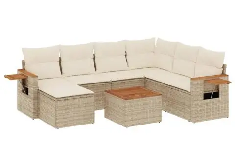 Set canapele de grădină, 8 piese, cu perne, bej, poliratan - 2/3