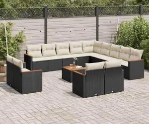 vidaXL Set mobilier de grădină cu perne, 14 piese, negru, poliratan