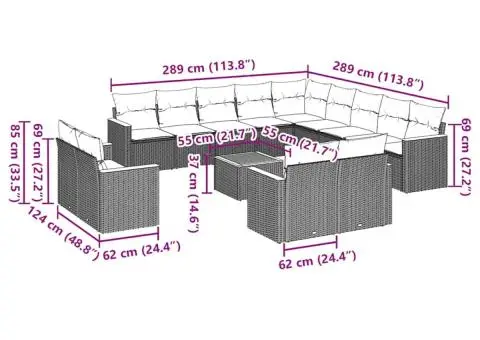 Set mobilier de grădină cu perne, 14 piese, negru, poliratan - 3/3
