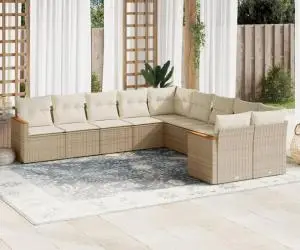 vidaXL Set canapele de grădină cu perne, 10 piese, bej, poliratan