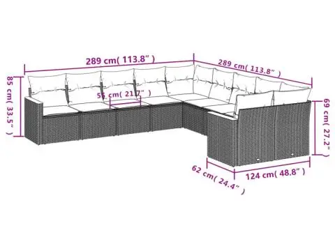 Set canapele de grădină cu perne, 10 piese, bej, poliratan - 3/3