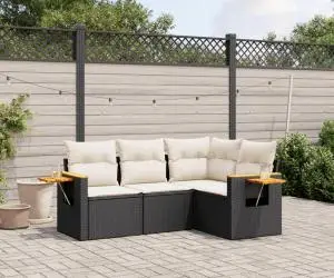 vidaXL Set mobilier de grădină cu perne, 4 piese, negru, poliratan