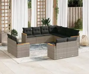 vidaXL Set canapele de grădină cu perne, 11 piese, gri, poliratan