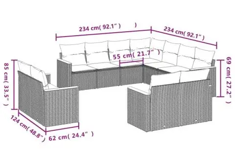 Set canapele de grădină cu perne, 11 piese, gri, poliratan - 3/3