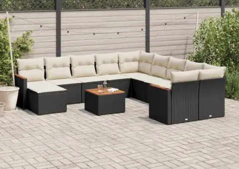 Set canapele de grădină, 12 piese, cu perne, negru, poliratan - 1/3