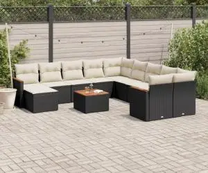 vidaXL Set canapele de grădină, 12 piese, cu perne, negru, poliratan
