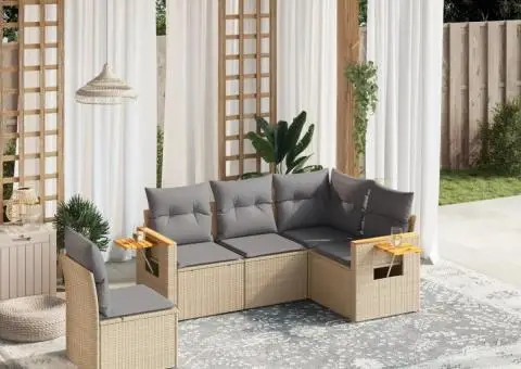 Set canapele de grădină cu perne, 5 piese, bej, poliratan - 1/3