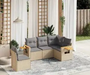 vidaXL Set canapele de grădină cu perne, 5 piese, bej, poliratan