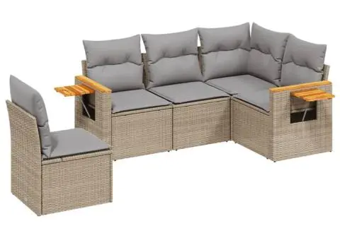 Set canapele de grădină cu perne, 5 piese, bej, poliratan - 2/3