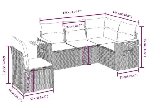 Set canapele de grădină cu perne, 5 piese, bej, poliratan - 3/3