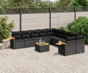 vidaXL Set canapele de grădină cu perne, 11 piese, negru, poliratan