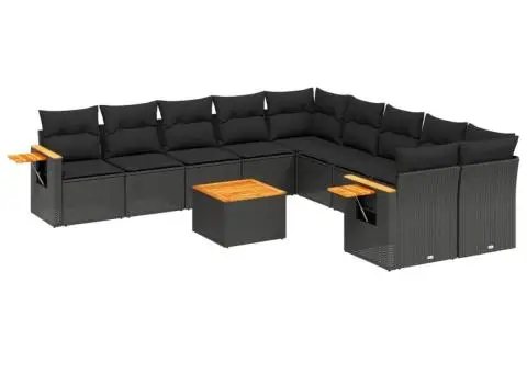 Set canapele de grădină cu perne, 11 piese, negru, poliratan - 2/3
