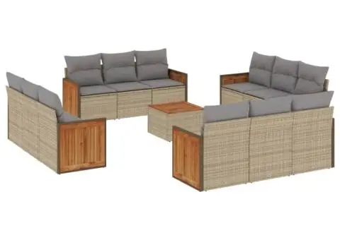 Set canapele de grădină, 13 piese, cu perne, bej, poliratan - 2/3