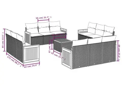 Set canapele de grădină, 13 piese, cu perne, bej, poliratan - 3/3