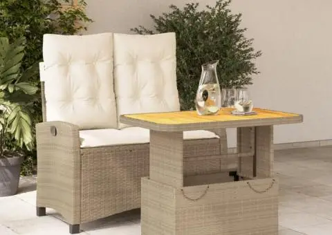 Set mobilier de grădină, 2 piese, cu perne, bej, poliratan - 1/5