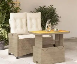 vidaXL Set mobilier de grădină, 2 piese, cu perne, bej, poliratan