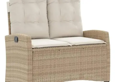 Set mobilier de grădină, 2 piese, cu perne, bej, poliratan - 3/5