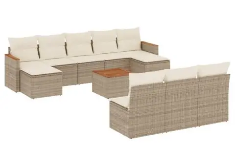 Set canapele de grădină cu perne, 11 piese, bej, poliratan - 2/3