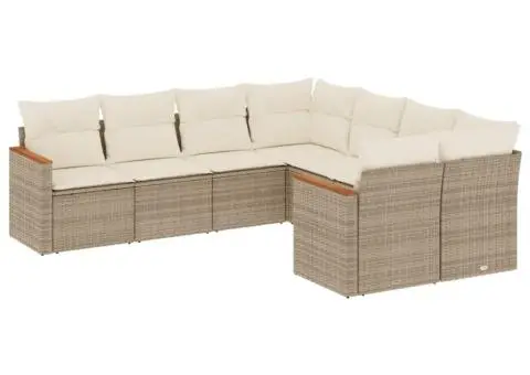 Set canapele de grădină, 8 piese, cu perne, bej, poliratan - 2/3