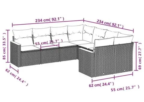 Set canapele de grădină, 8 piese, cu perne, bej, poliratan - 3/3