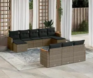 vidaXL Set mobilier de grădină cu perne, 10 piese, gri, poliratan