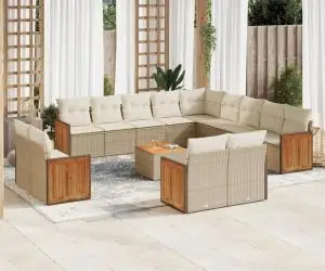 vidaXL Set canapele de grădină, 14 piese, cu perne, bej, poliratan