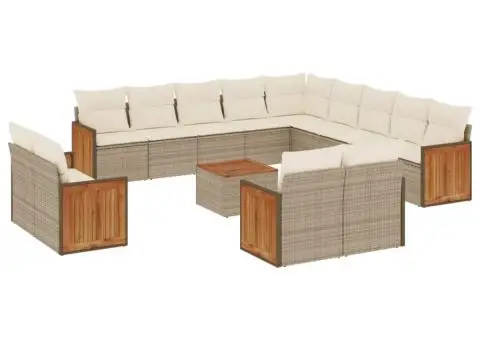 Set canapele de grădină, 14 piese, cu perne, bej, poliratan - 2/3