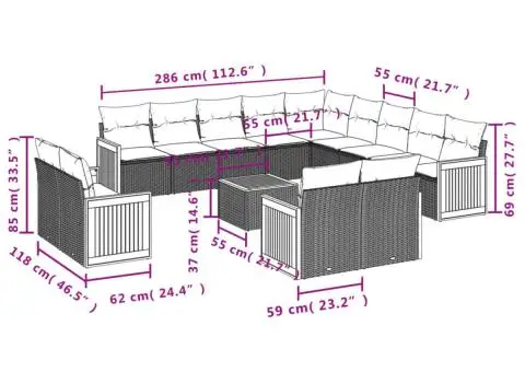Set canapele de grădină, 14 piese, cu perne, bej, poliratan - 3/3
